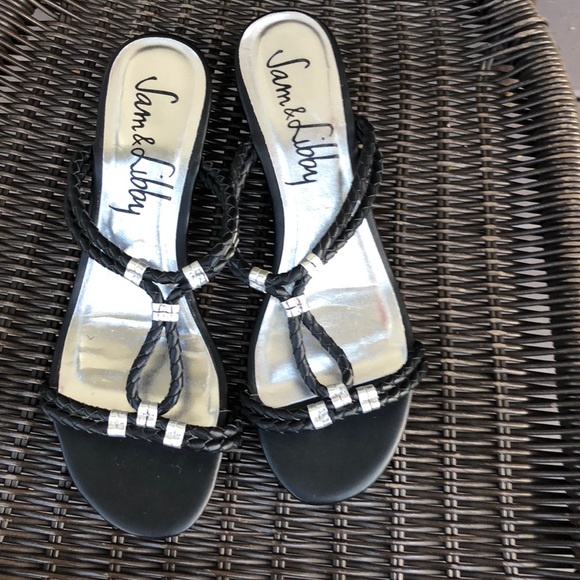 Sam & Libby women’s black&silver slip on sandals - Picture 1 of 8